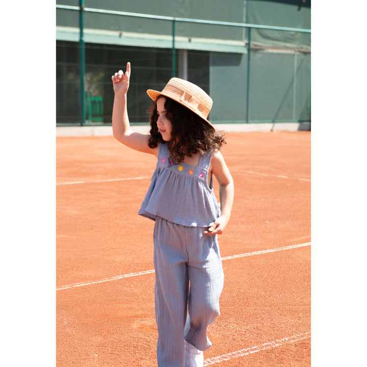 Flouncy Muslin Crop Set Sky Blue