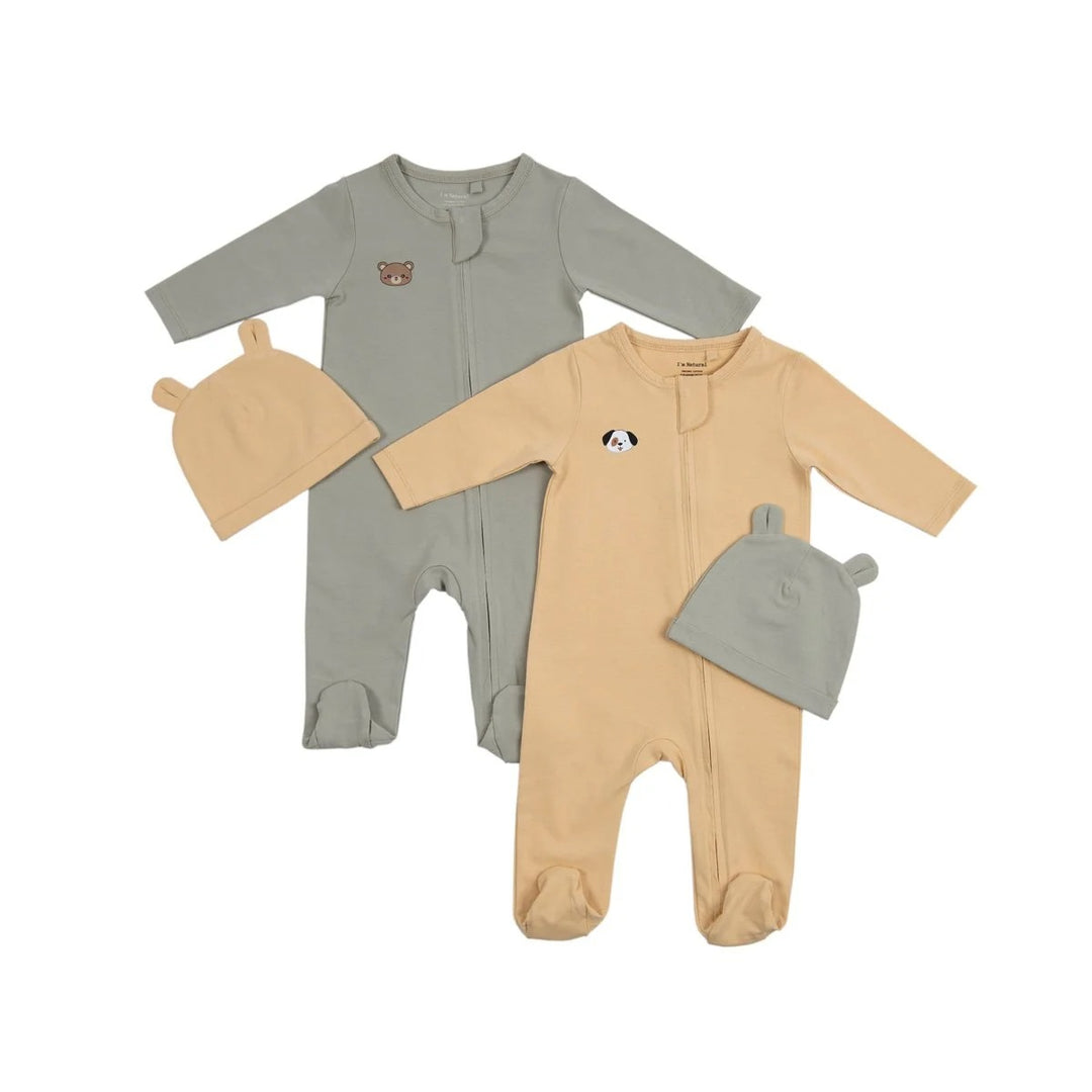 ORGANIK BASKILI FERMUARLI TULUM SET LİMON (KÖPECİK)
