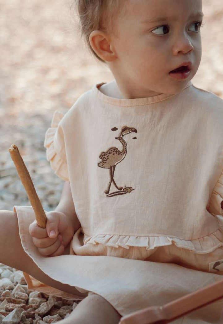 IVORY CREAM ‘FLAMINGO SURFING’ DRESS