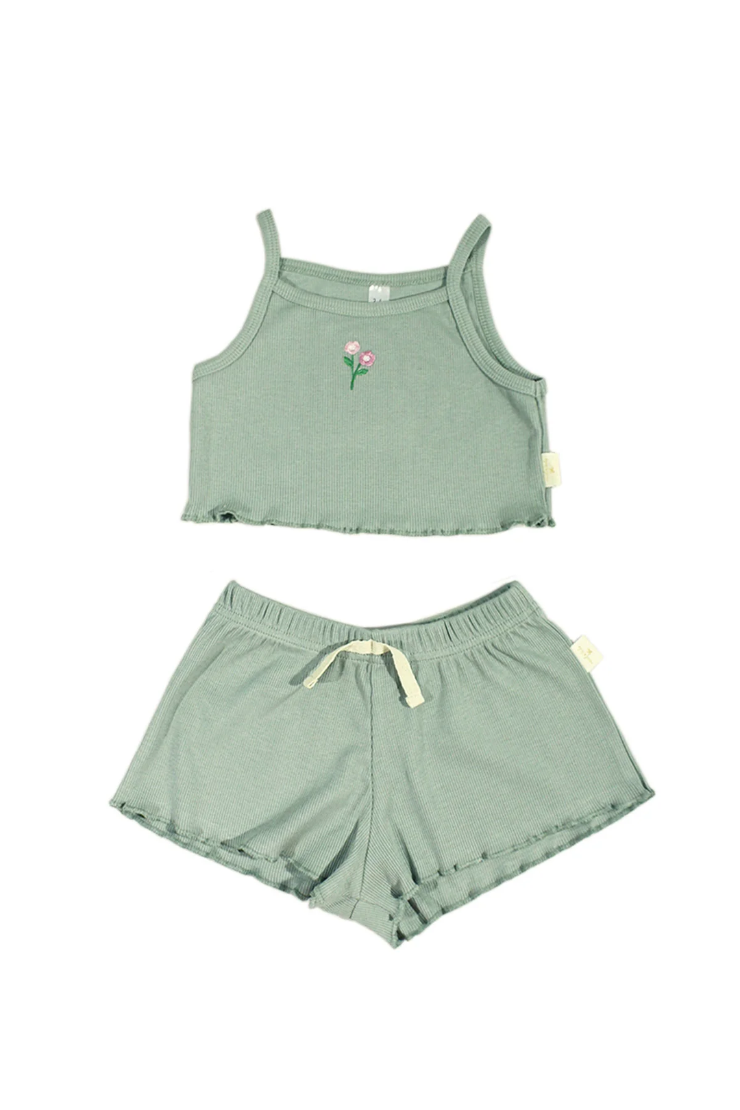 Flora Nakışlı Crop Fitilli Takım Mint
