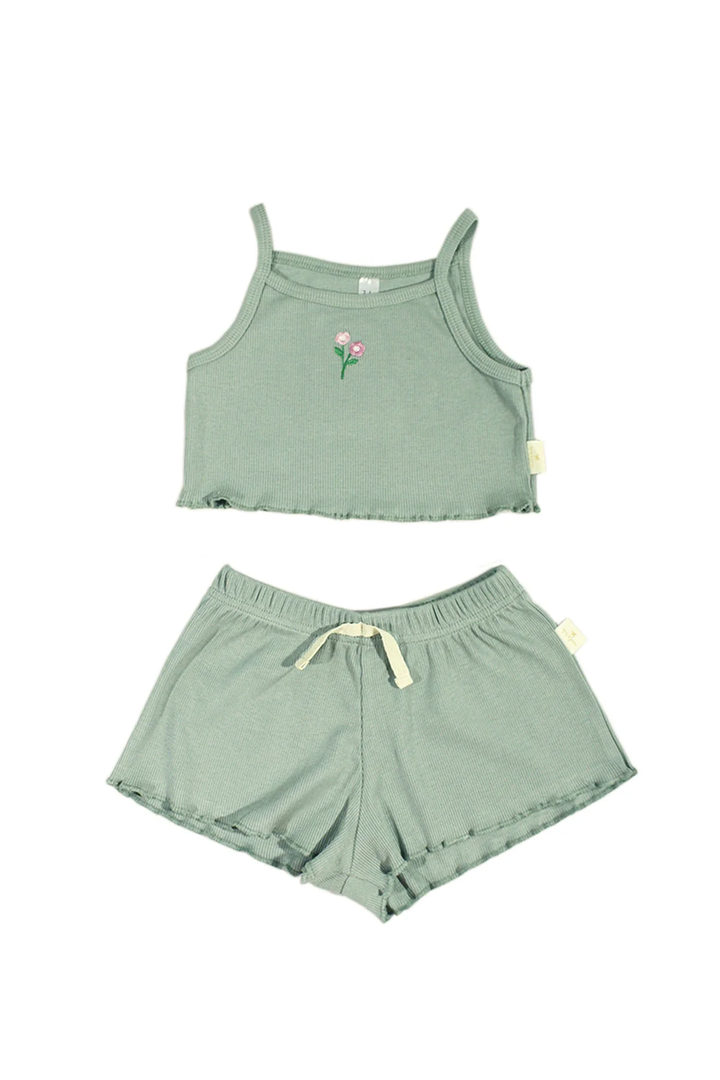 Flora Nakışlı Crop Fitilli Takım Mint