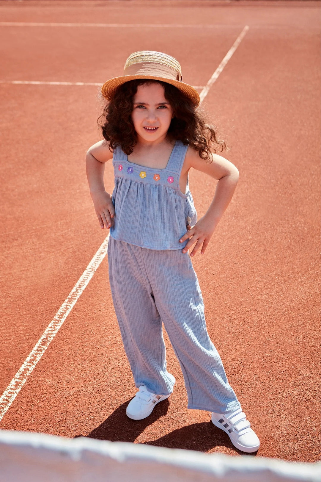 Flouncy Muslin Crop Set Sky Blue