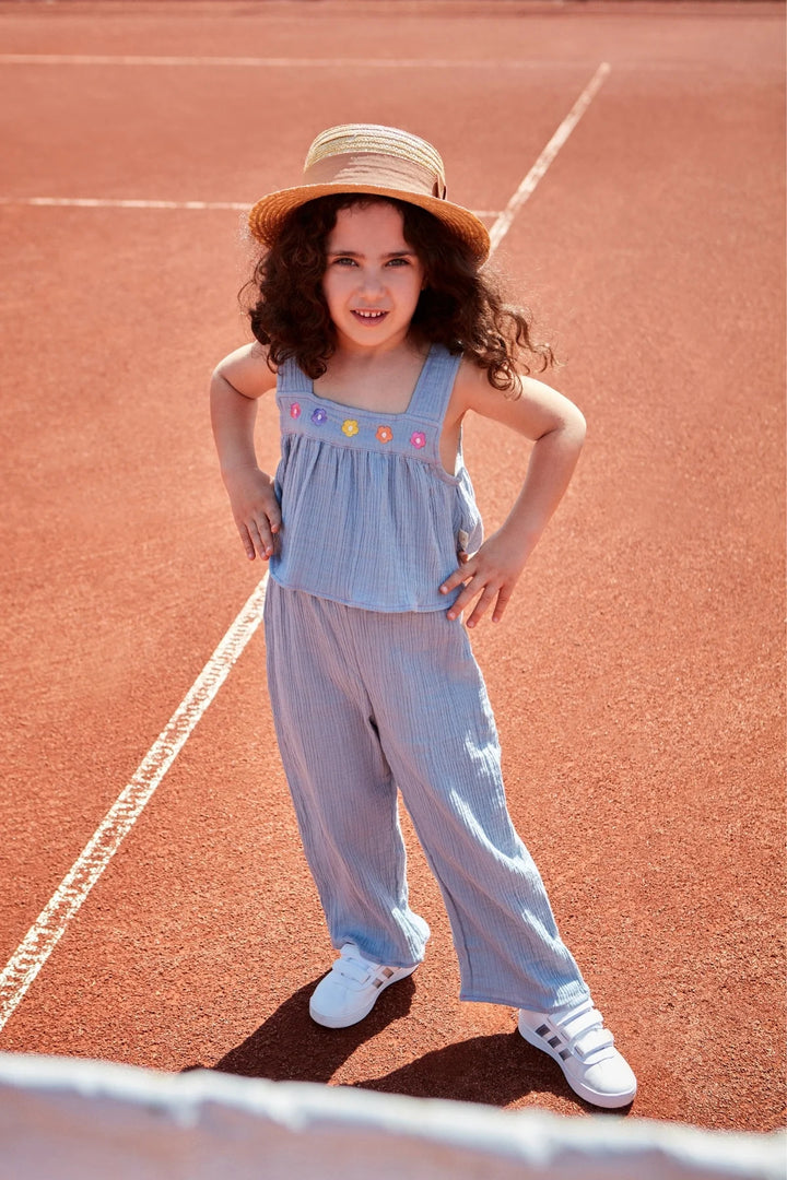 Flouncy Muslin Crop Set Sky Blue