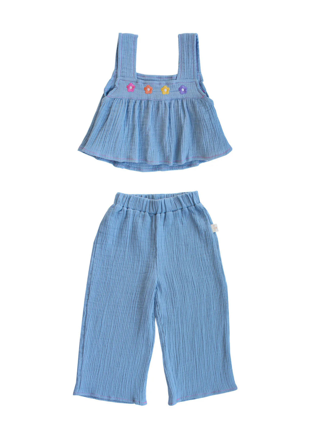Flouncy Muslin Crop Set Sky Blue