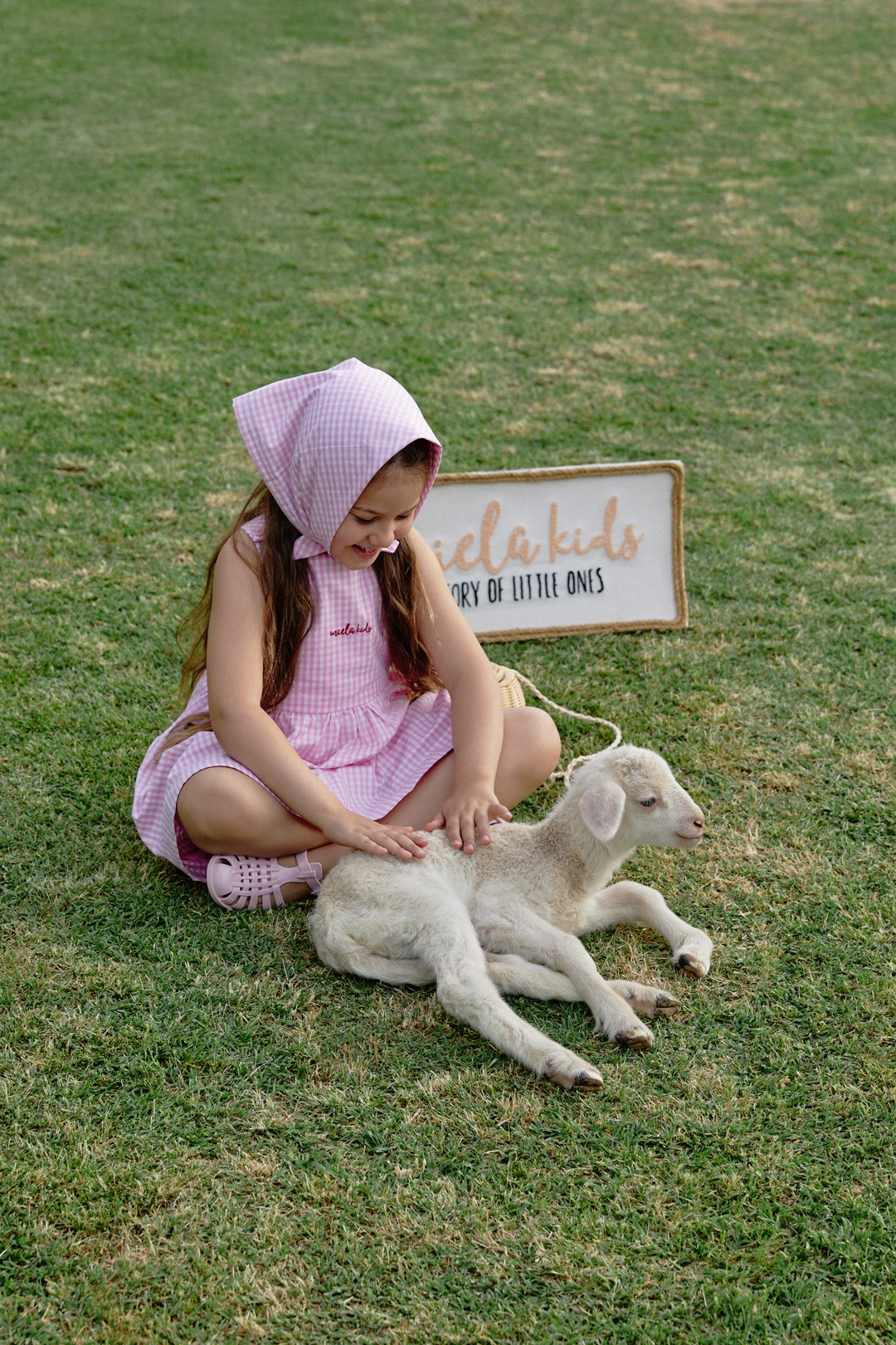 Miela Kids Cherry Detaylı Pembe Ekose Elbise