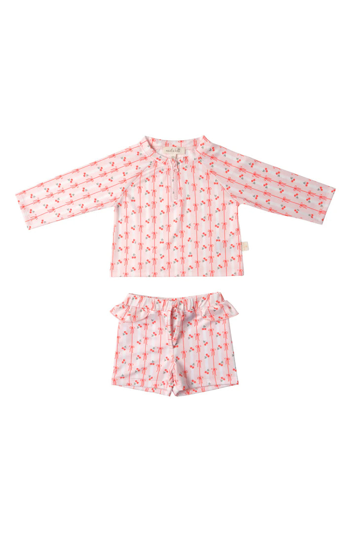 UV Korumalı Alt Üst Kız Bebek Set Cherry Bow