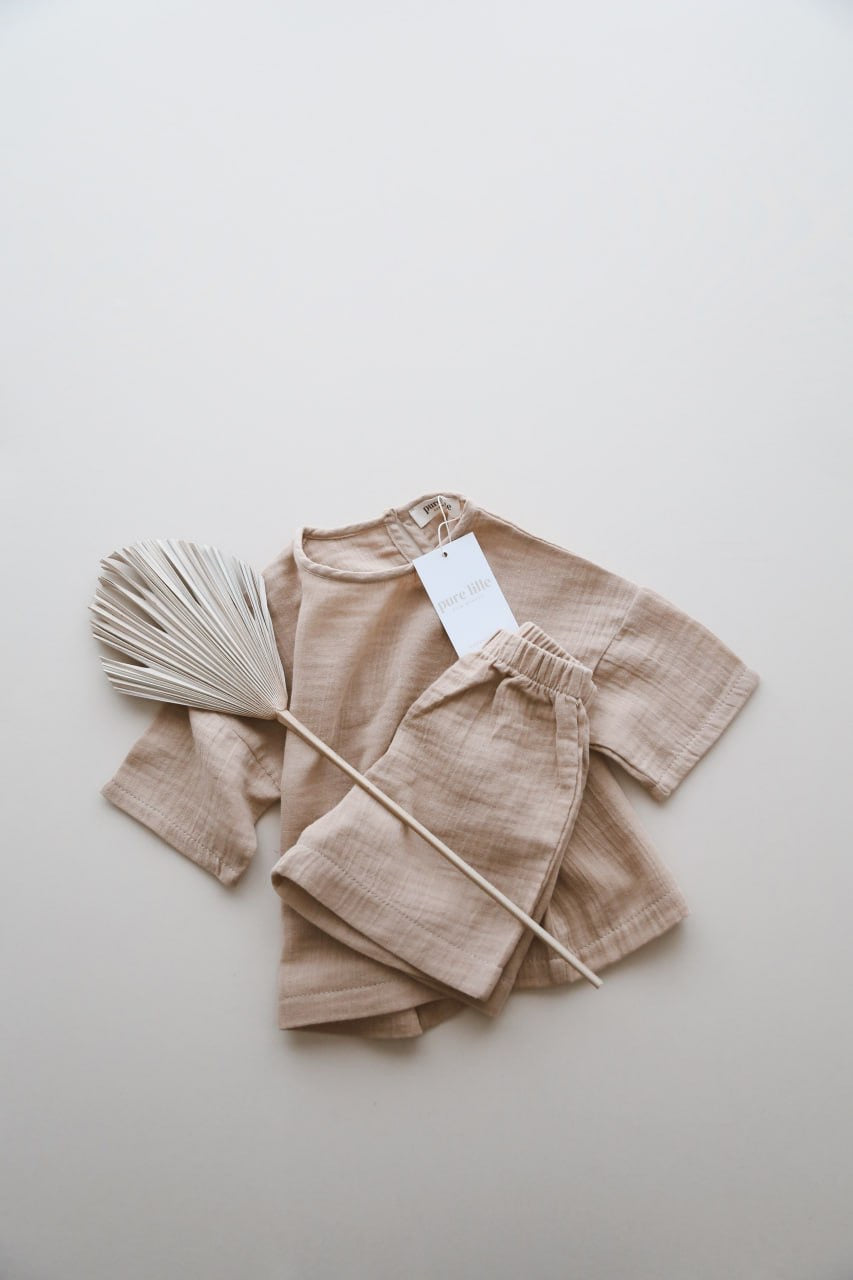 SHORT MUSLIN SET BEJ