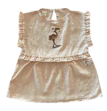 IVORY CREAM ‘FLAMINGO SURFING’ DRESS