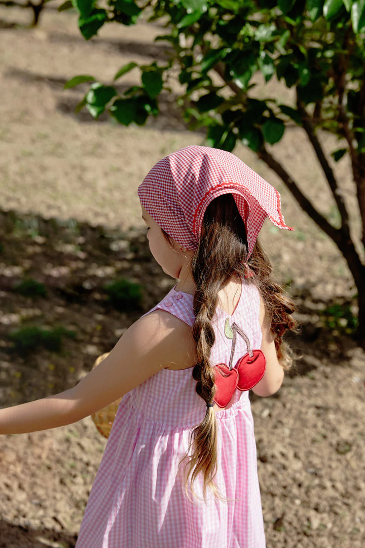 Miela Kids Cherry Detaylı Pembe Ekose Elbise