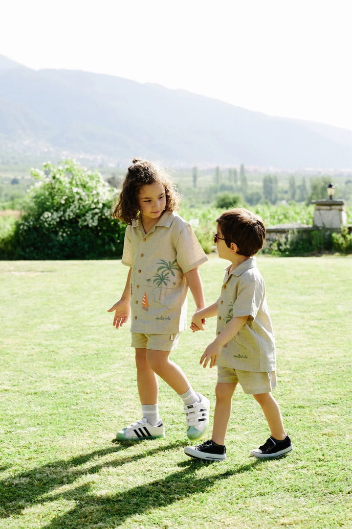 Miela Kids Palm Life Keten Gömlek ve Şort Takım
