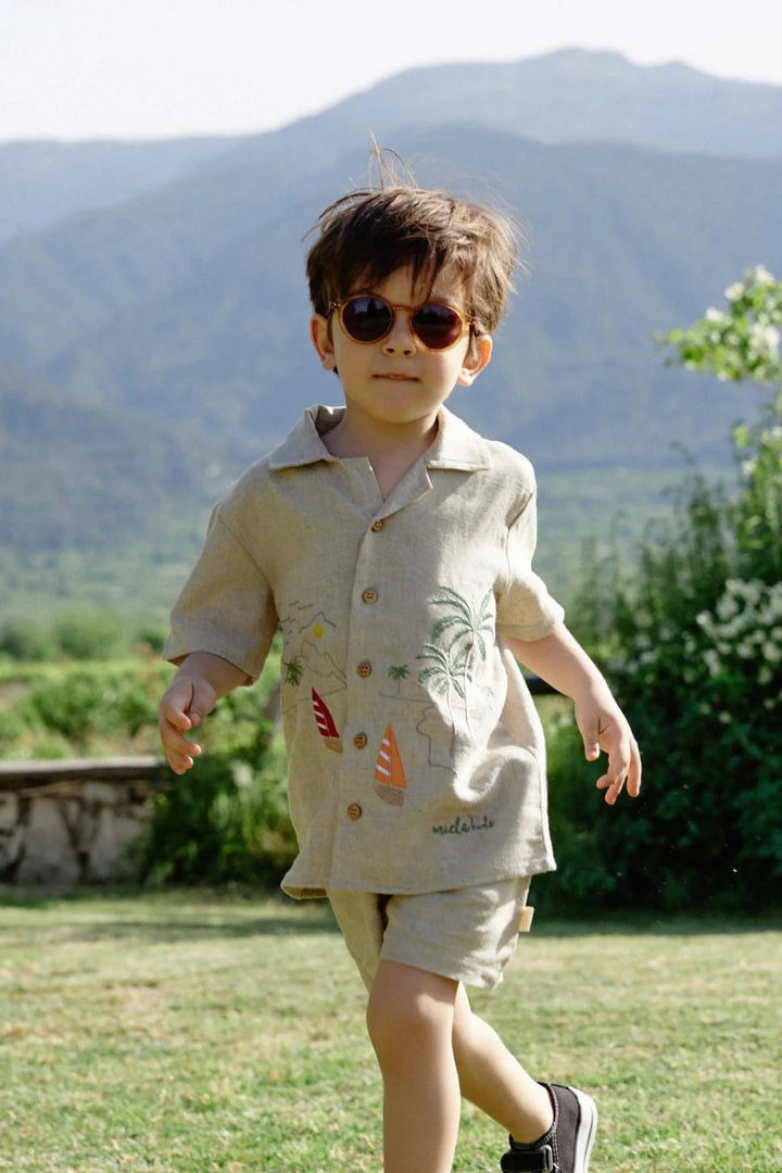 Miela Kids Palm Life Keten Gömlek ve Şort Takım