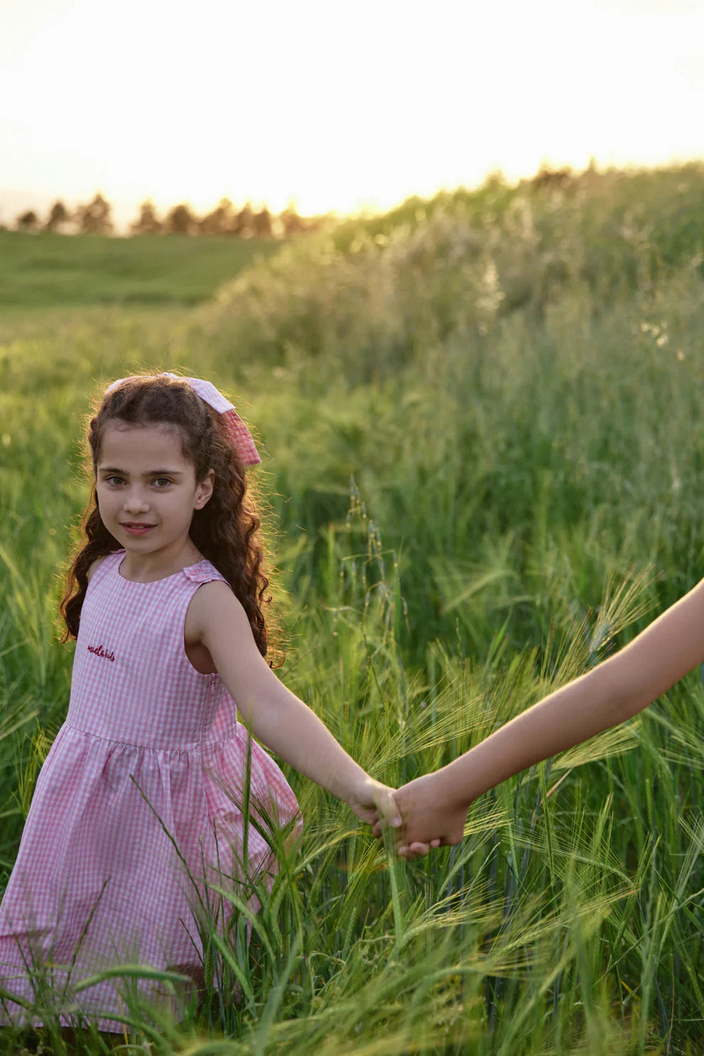Miela Kids Cherry Detaylı Pembe Ekose Elbise