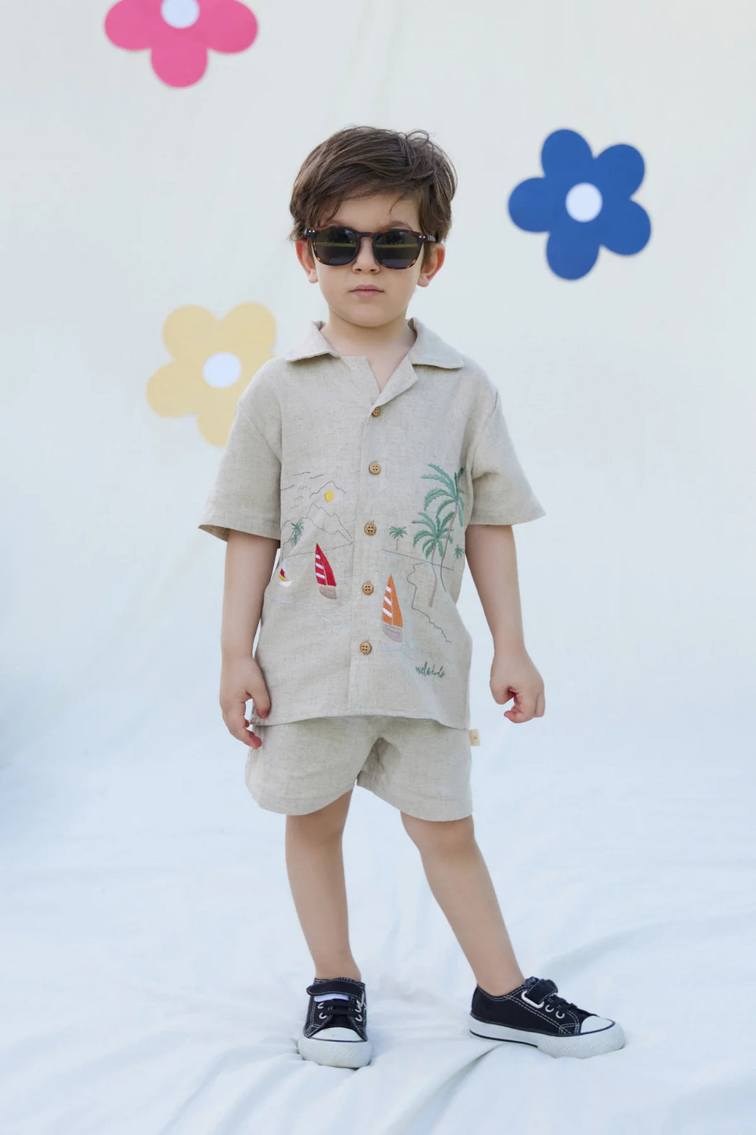 Miela Kids Palm Life Keten Gömlek ve Şort Takım