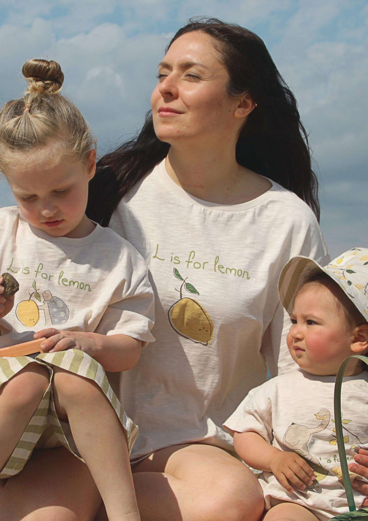 Auntie Me ‘L is for Lemon’ T-shirt for Adults 100% organic cotton - certified