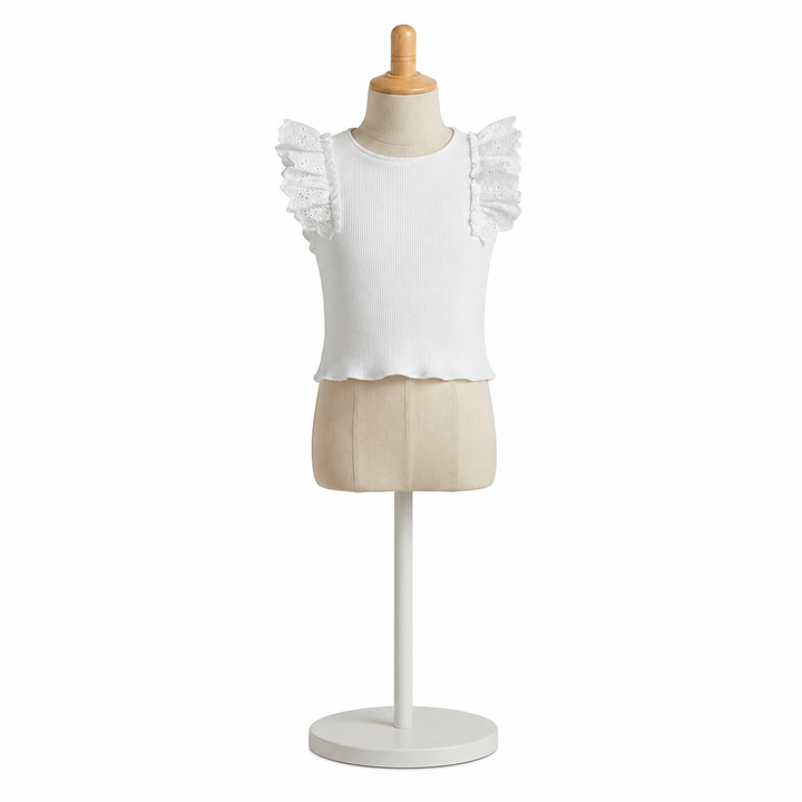 Chica Magica Dantel Fırfır Detaylı Beyaz Kız Çocuk Crop Bluz