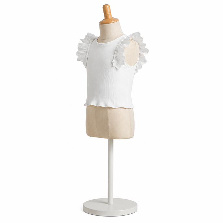 Chica Magica Dantel Fırfır Detaylı Beyaz Kız Çocuk Crop Bluz