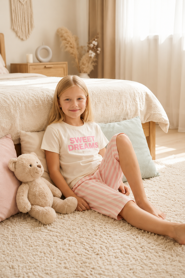 Vitmo Ekru %100 Pamuk Kapri Pijama Takımı Sweet Dreams