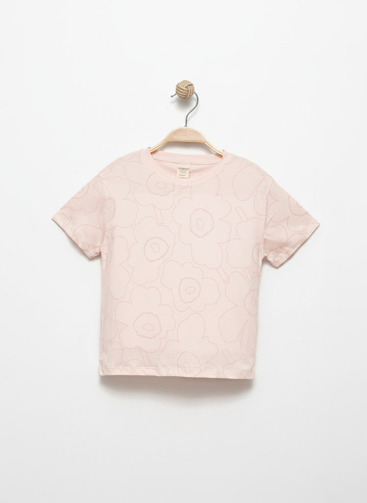 Soft Çiçek Baskılı Pudra T-shirt 2532-2