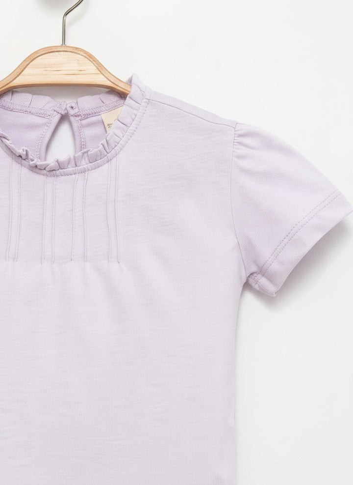 Yaka Detaylı Soft Cotton T-shirt Lila 2705-2