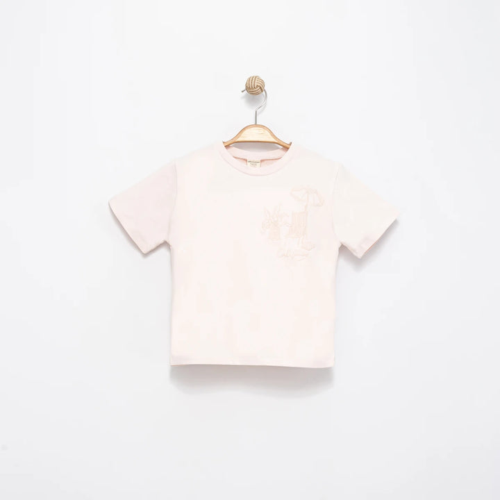 İşleme Detaylı Soft Cotton T-shirt Pudra 2710-3