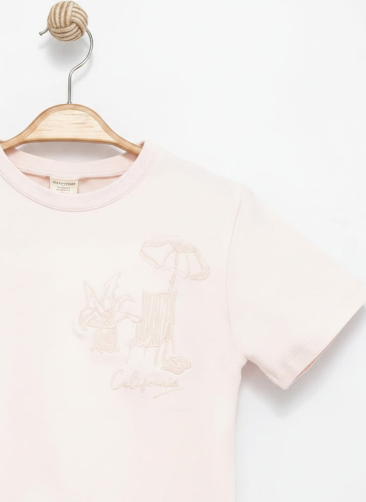 İşleme Detaylı Soft Cotton T-shirt Pudra 2710-3