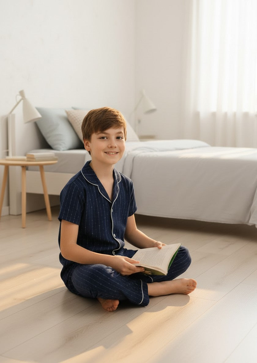 Vitmo Kısa Kol Düğmeli %100 Pamuklu Pijama Takımı Beta