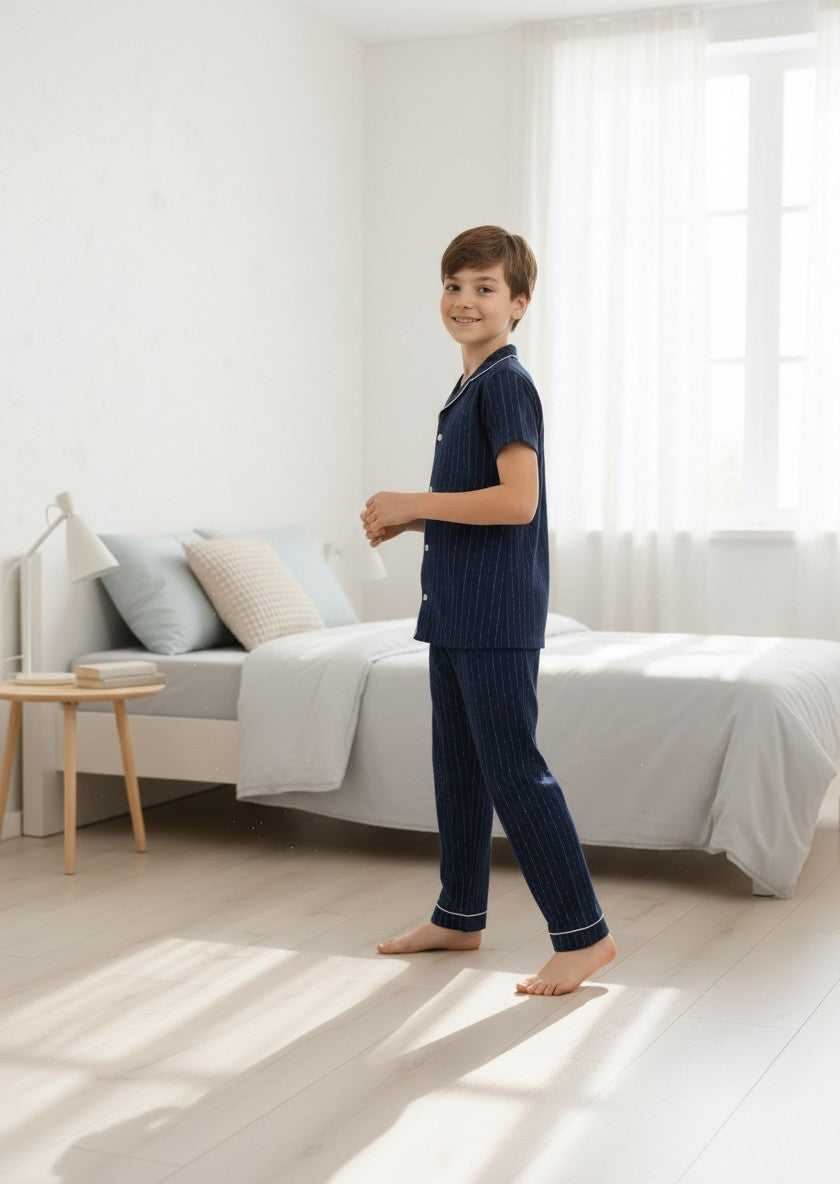 Vitmo Kısa Kol Düğmeli %100 Pamuklu Pijama Takımı Beta