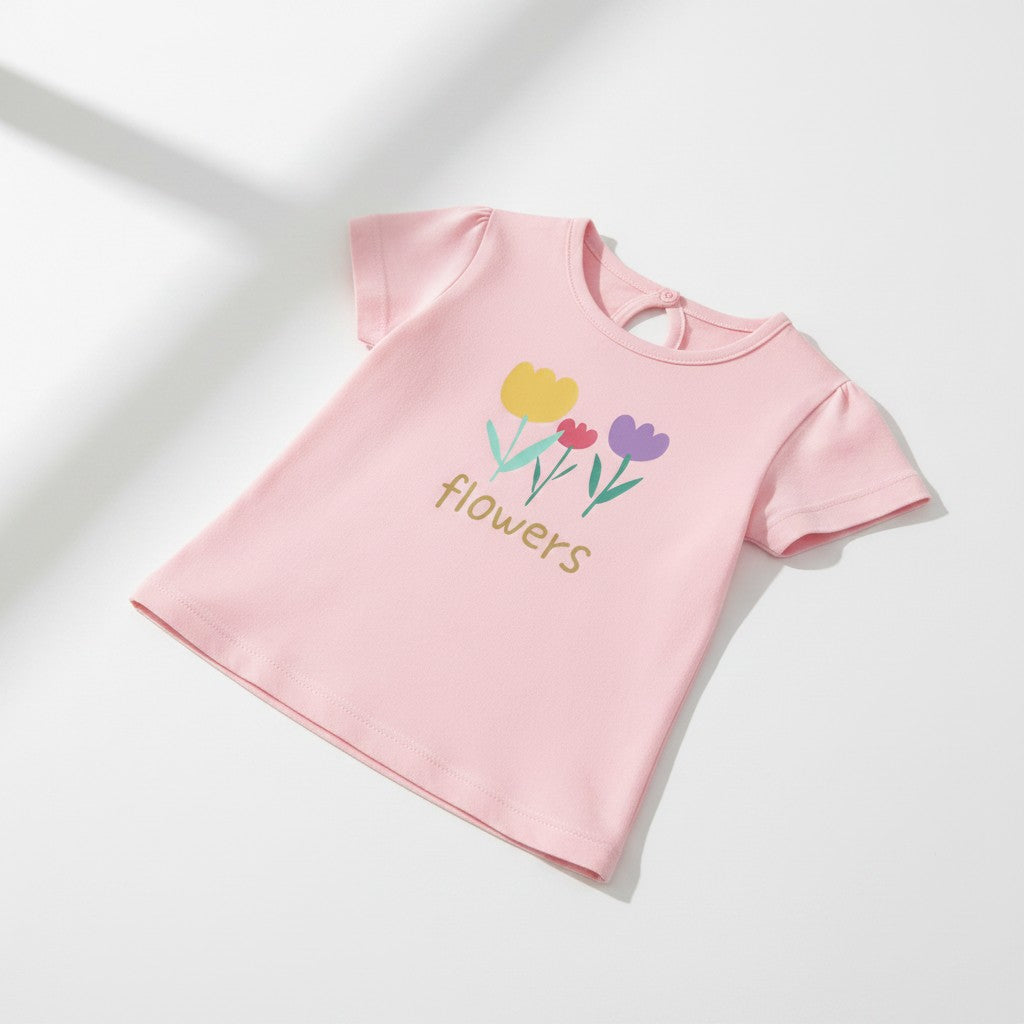 FLOWER COTTON DAILY T-SHIRT PUDRA
