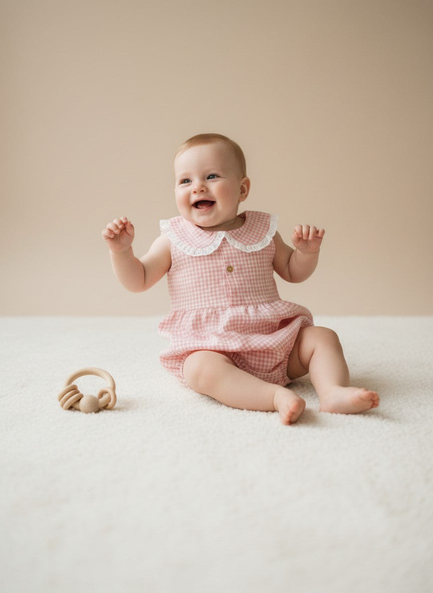 Petits Nobles Lily Gingham Collar Romper