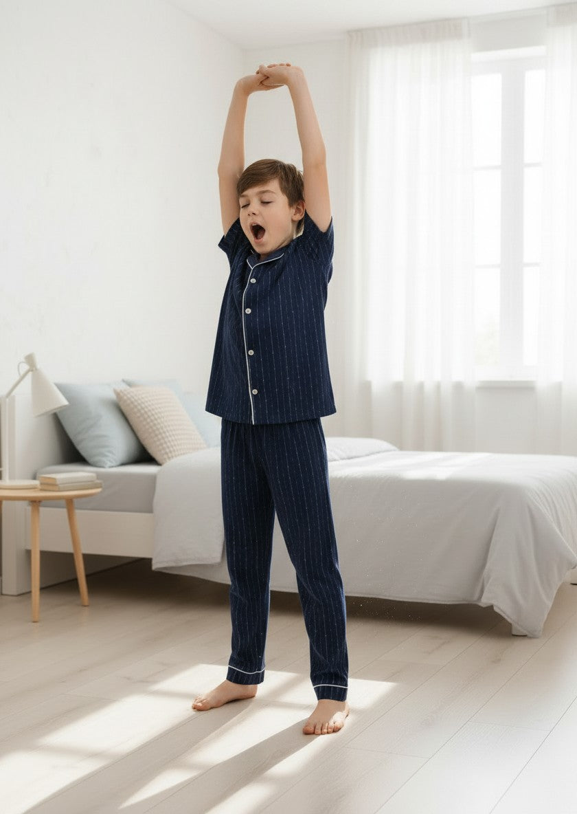 Vitmo Kısa Kol Düğmeli %100 Pamuklu Pijama Takımı Beta