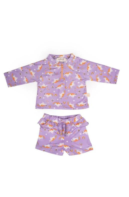 Alt Üst Kız Bebek Set Rainbow Unicorn Lilac