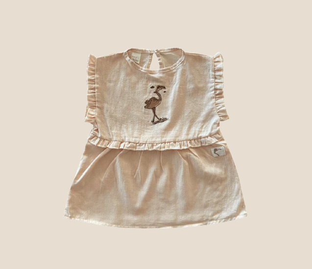 IVORY CREAM ‘FLAMINGO SURFING’ DRESS