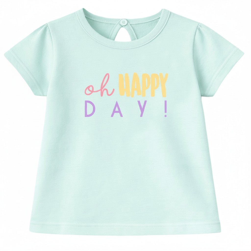 HAPPY DAY BASKILI TİŞÖRT SU YEŞİLİ