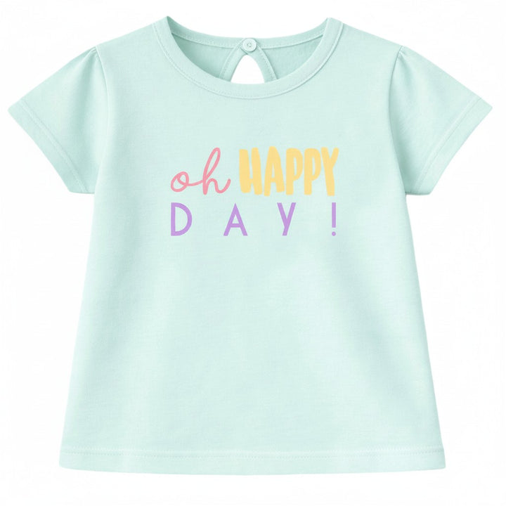 HAPPY DAY BASKILI TİŞÖRT SU YEŞİLİ