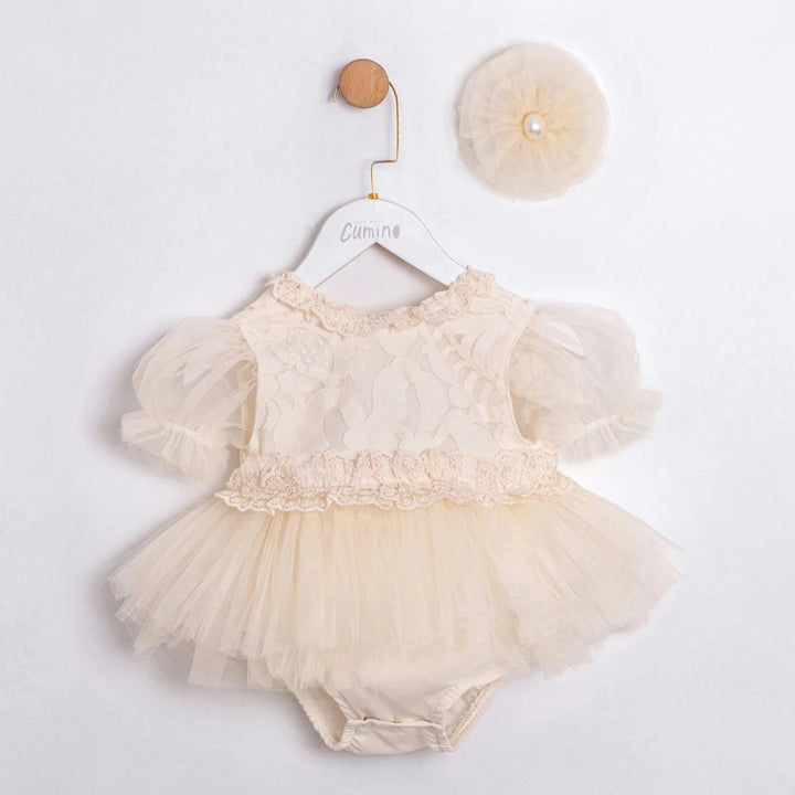 Mary Joe Tül Kız Tulum Elbise - Romper  Ekru 185 Cumino