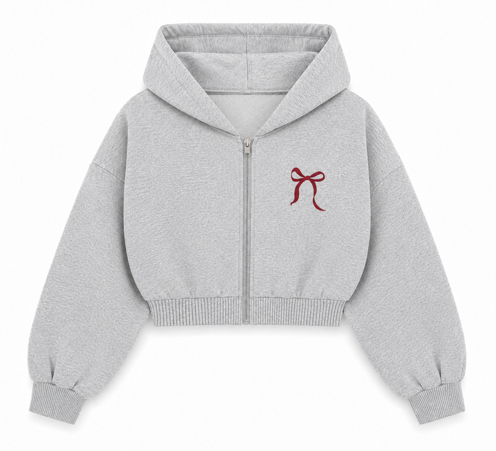 Puppy Dream Crop Kapüşonlu Sweatshirt - Gri Melanj