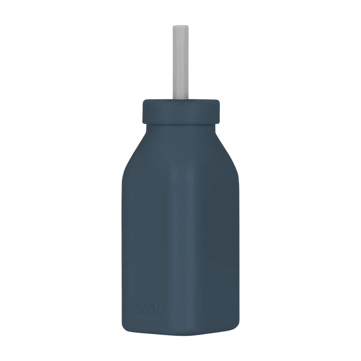 OiOi Şişe+Pipet Deep Blue / Powder Grey