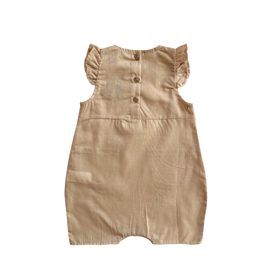 IVORY CREAM ’SHELL AND CORAL’ PLEATED WOVEN ROMPER
