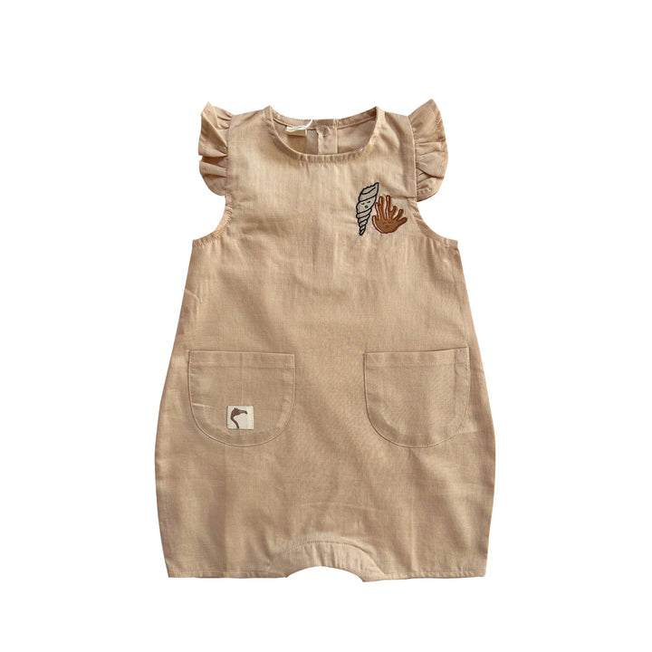 IVORY CREAM ’SHELL AND CORAL’ PLEATED WOVEN ROMPER