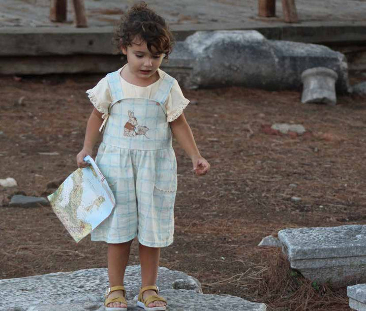 Organic Checked ‘Rabbit’ Kısa Geniş Paçalı Salopet