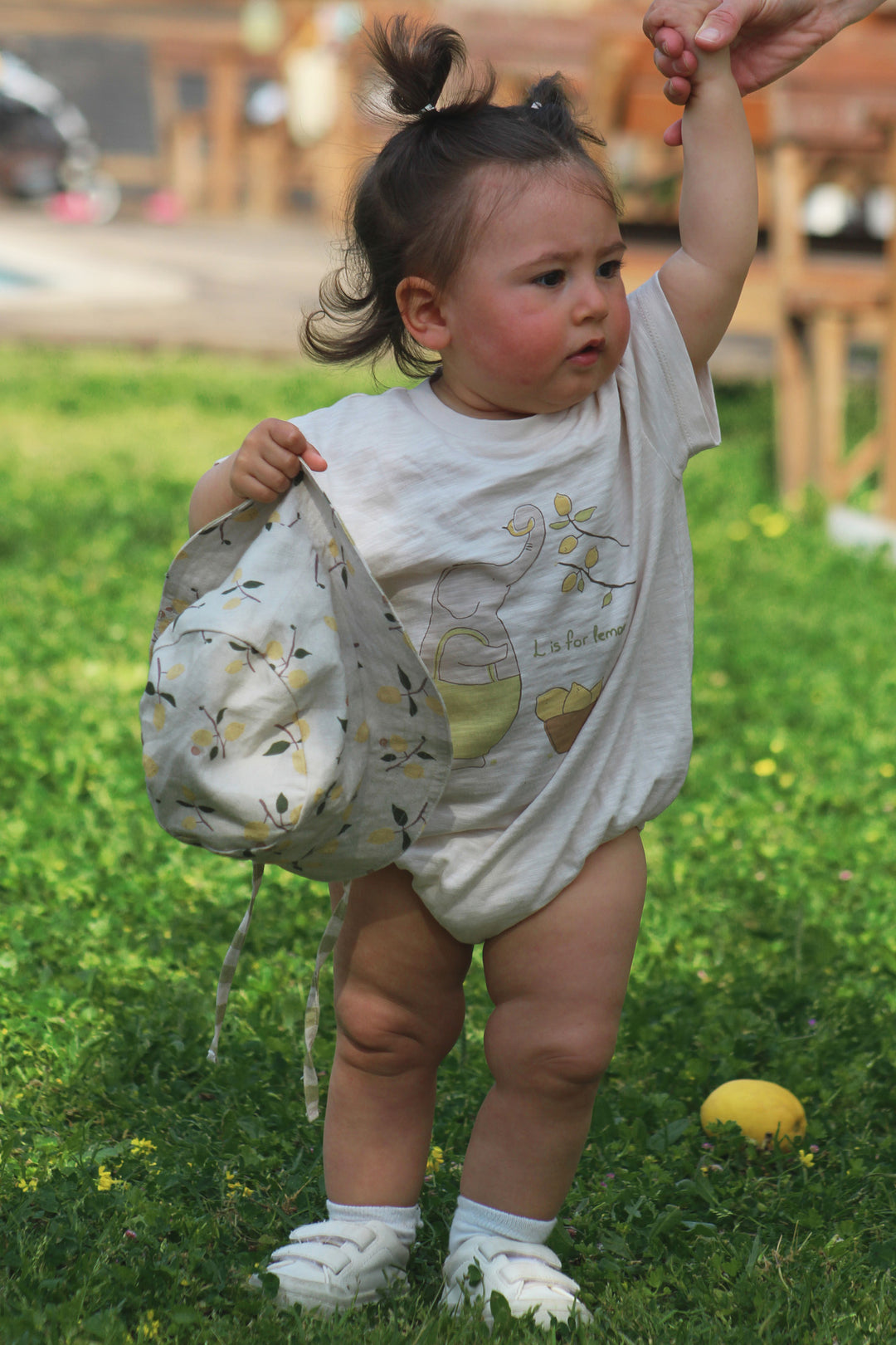 Auntie Me Elephant picking up Lemons’ Bubble Onesie 100% organic cotton - certified
