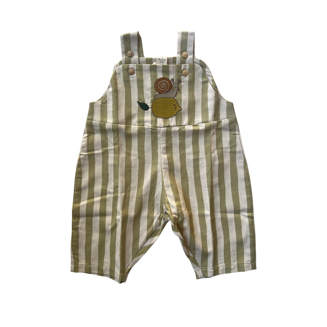 Auntie Me ‘Snail &amp; Lemon’ Stripes Salopette 70% cotton %30 linen
