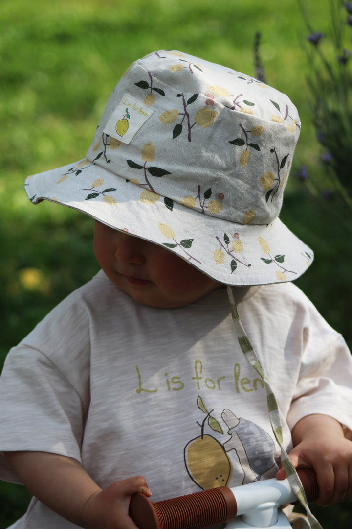 Auntie Me ‘Lemons with Snails’ Double Faced Sun Hat 70% cotton %30 linen