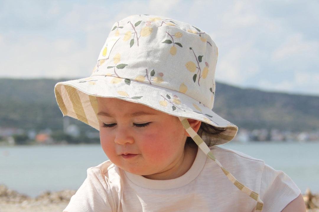 Auntie Me ‘Lemons with Snails’ Double Faced Sun Hat 70% cotton %30 linen