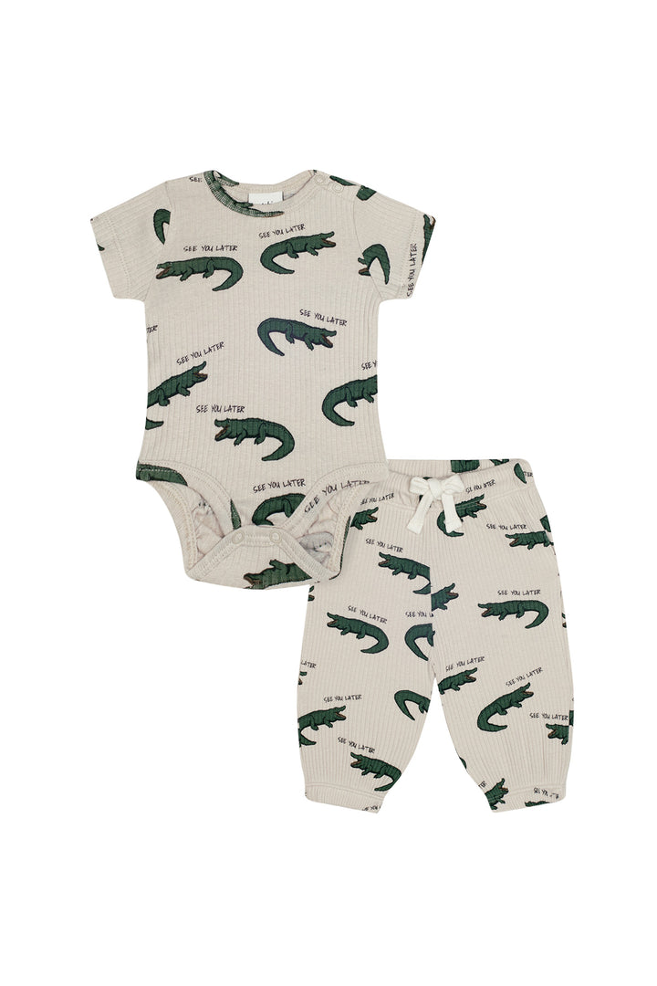 Antebies Timsah Kısa Kollu Body Pantolon Set