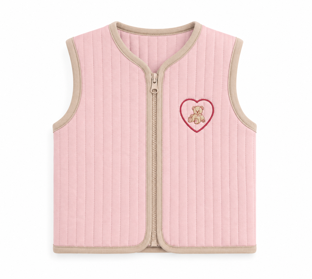 Teddy Bear Heart Kapitone Bebek Takımı - Şeker Pembesi