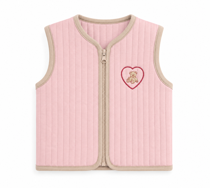 Teddy Bear Heart Kapitone Bebek Takımı - Şeker Pembesi