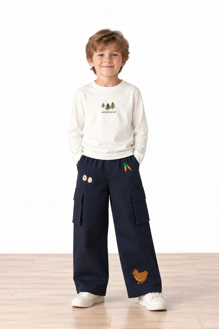 Tiny Stories Gabardin Kargo Bol Paça Pantolon - Gece Mavisi