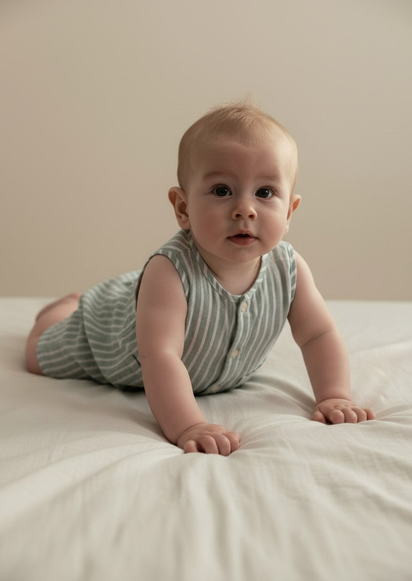 Petits Nobles Oliver Stripe Romper – Sage