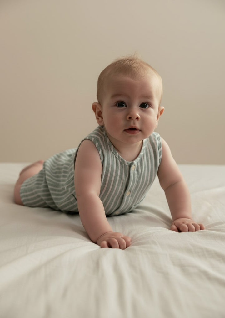 Petits Nobles Oliver Stripe Romper – Sage